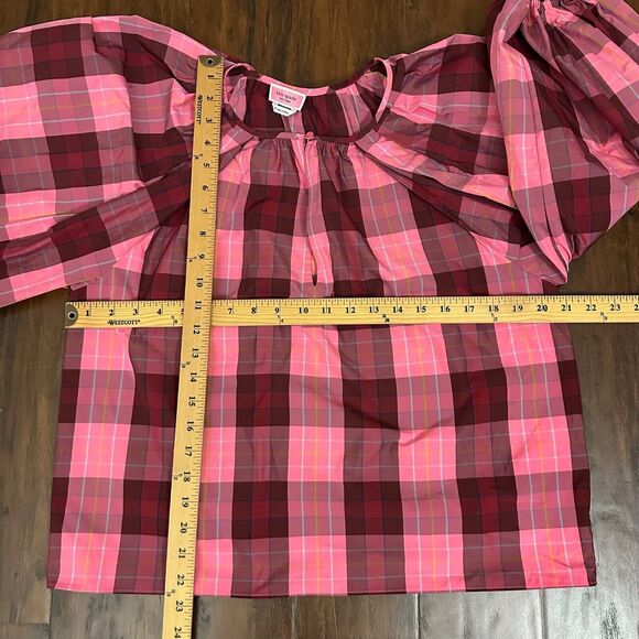 NWOT KATE SPADE Greenhouse Plaid Puff-Sleeve Top in Pink Multicolor Sz M W9313 - Picture 11 of 11